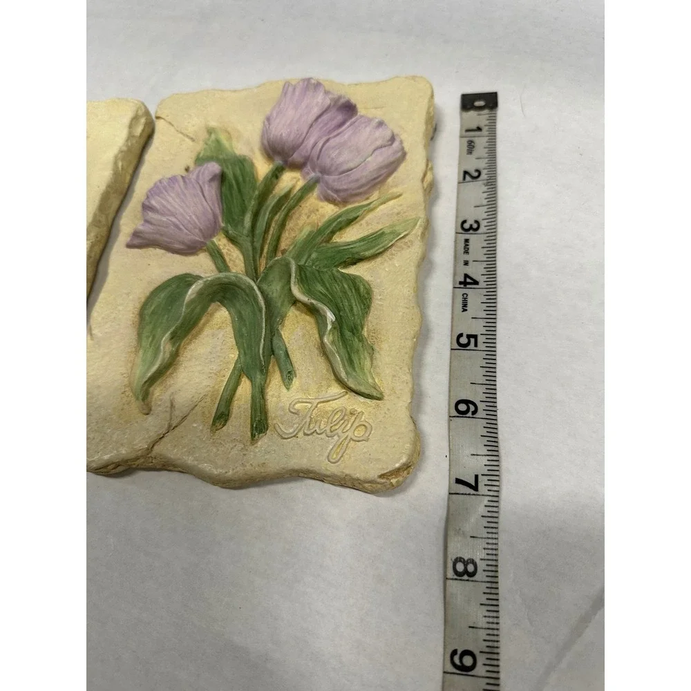 Vintage Floral Wall Plaques Set of 2 Rose and Tulip Resin Relief Art Decor